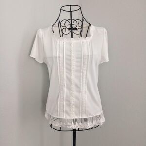 Japanese White Ruffled Floral Lace Coquette Top